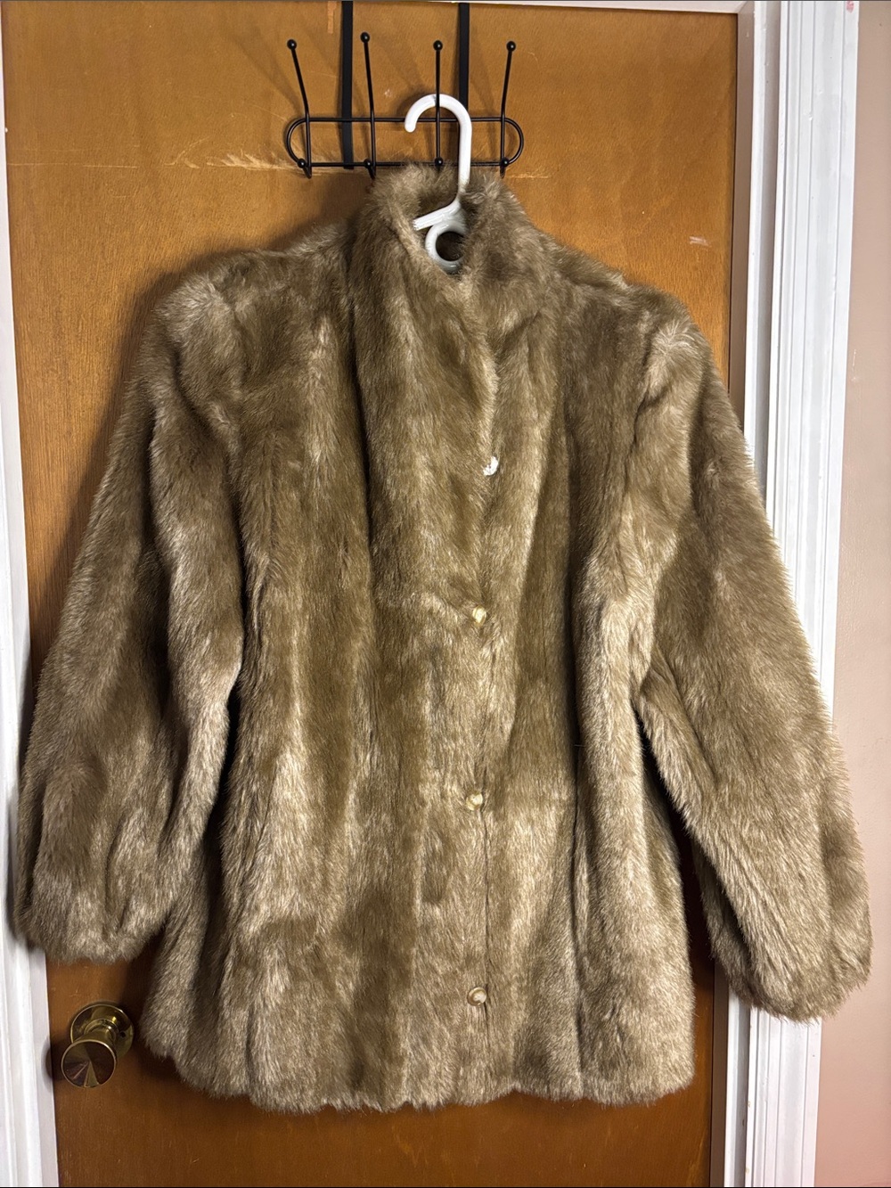 Plush Faux Fur Coat in Light Brown - Women's Jacket & Coat
